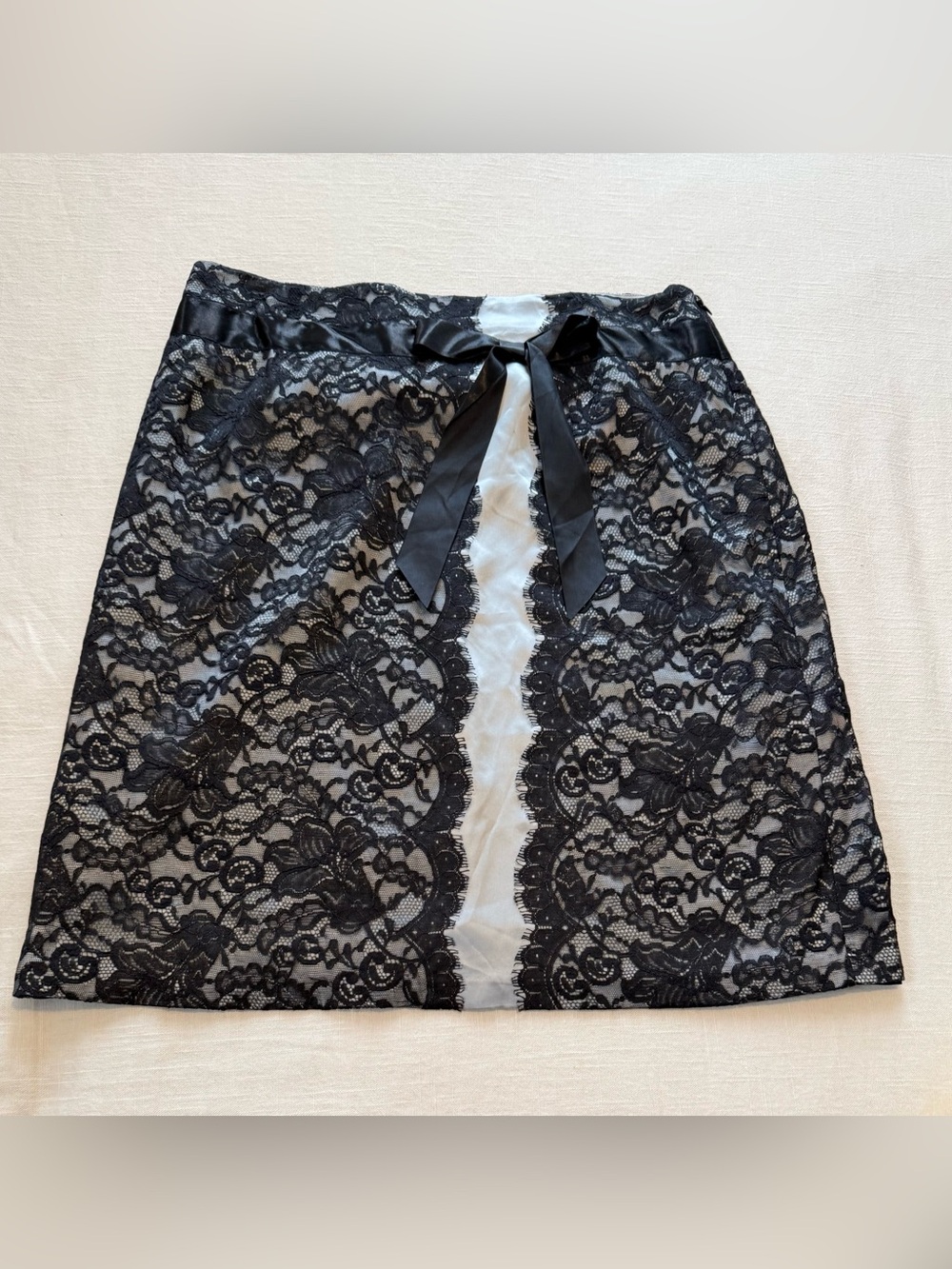 Garnet Hill NWOT Silk Slip Skirt Floral Lace Overlay Ribbon Cocktail  Size 16